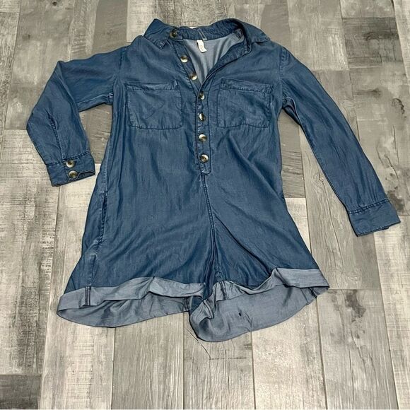 NWOT Elan Denim Lyocell Chambray Drop Waist Cuffed Playsuit Romper Shorts S - Picture 10 of 16
